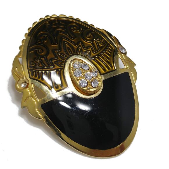 Berebi Large Enamel Rhinestone Post Earrings, Textured Brown & Black, 1980s - Picture 8 of 10